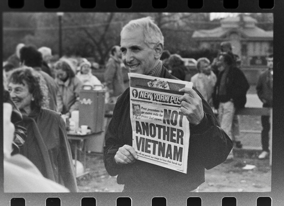 Daniel Ellsberg, Pentagon Papers whistle blower, has appeared on Boston Common with the protestors.